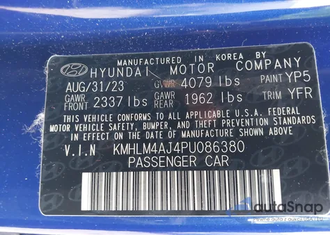 2023 Hyundai Elantra Hybrid Blue z USA, uszkodzony, nr VIN KMHLM4AJ4PU086380